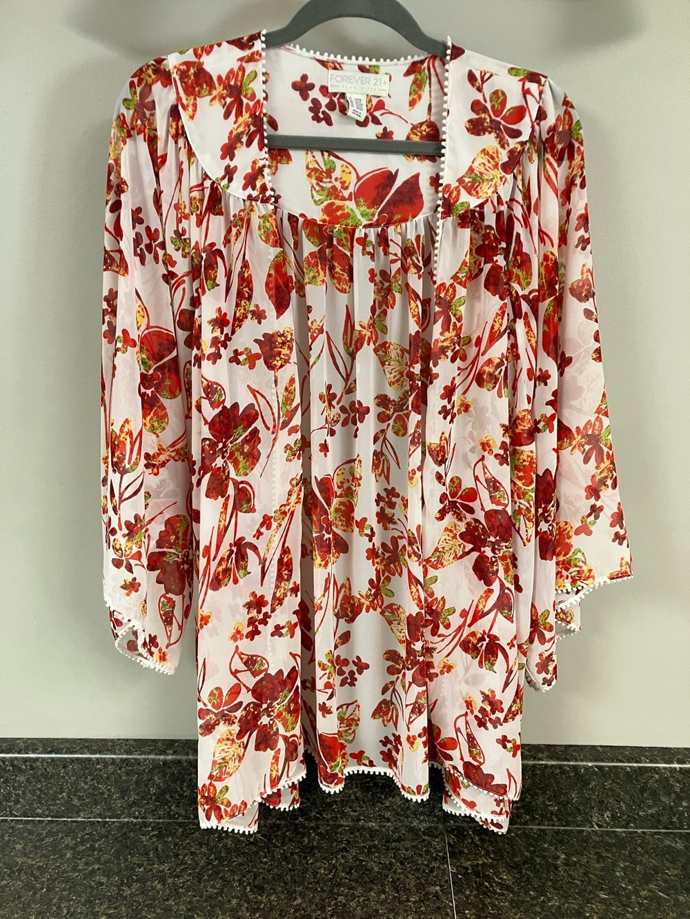Forever 21 red floral kimono cover up jacket 2x 3x